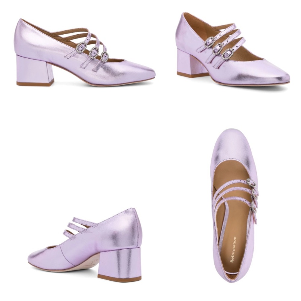 Reformation Mimi buckle pumps Mary Janes, metallic pink, 8.5 READ DESCRIPTION